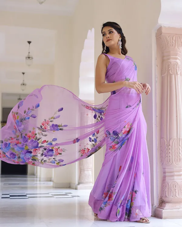 Multicolour_Floral_H_Painted_Chiffon_Saree_For_Women